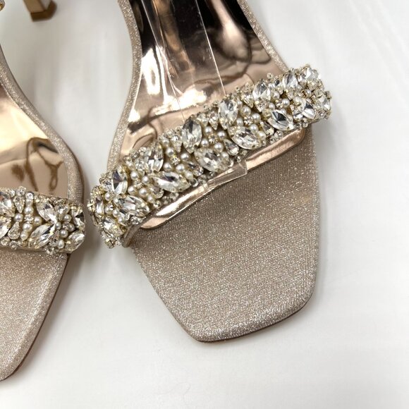 Badgley Mischka Womens Size 10 Nala Champagne Jeweled Dress‎ Sandals Heels Shoes - Picture 5 of 13